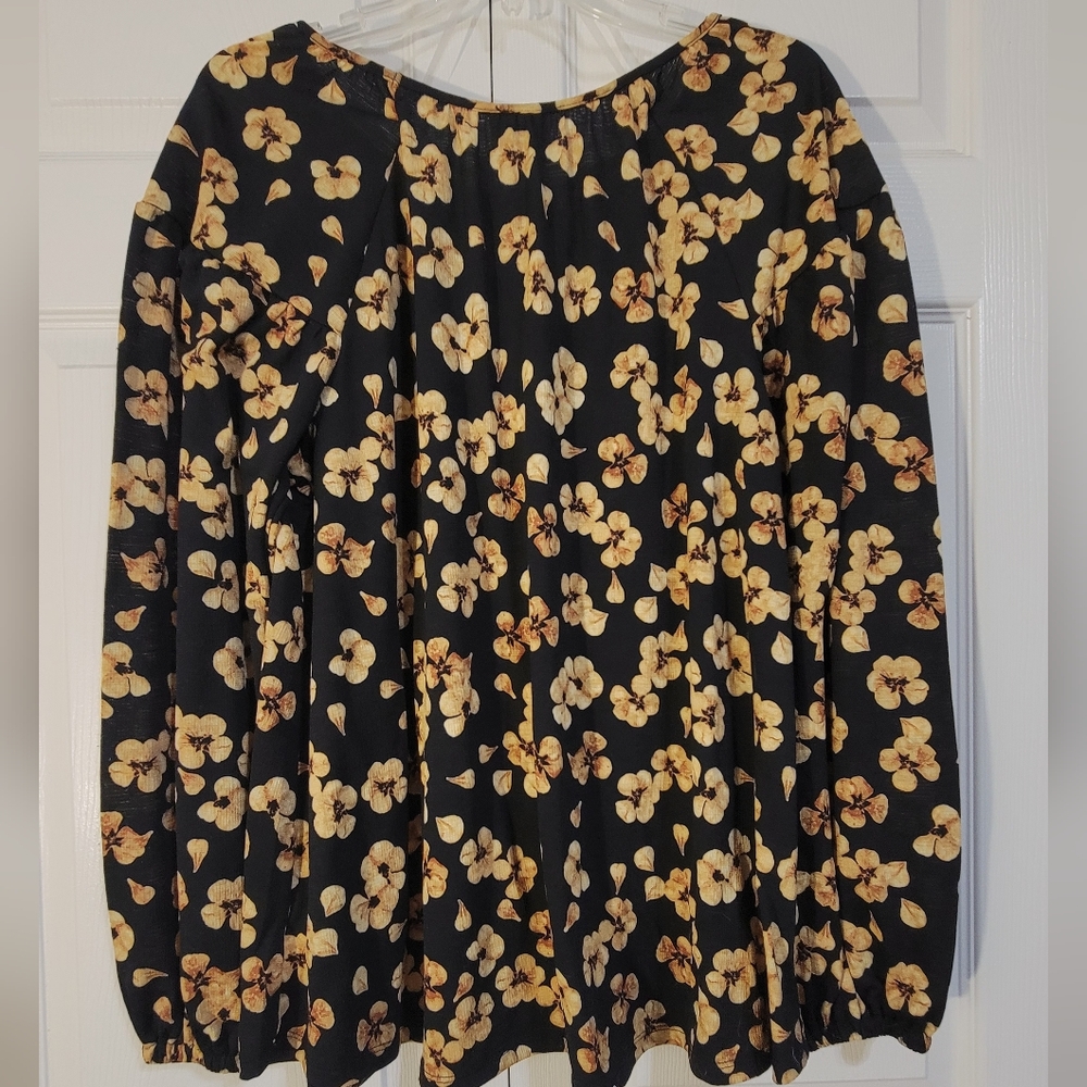 Ava & Viv Black Top with Yellow Floral Accents